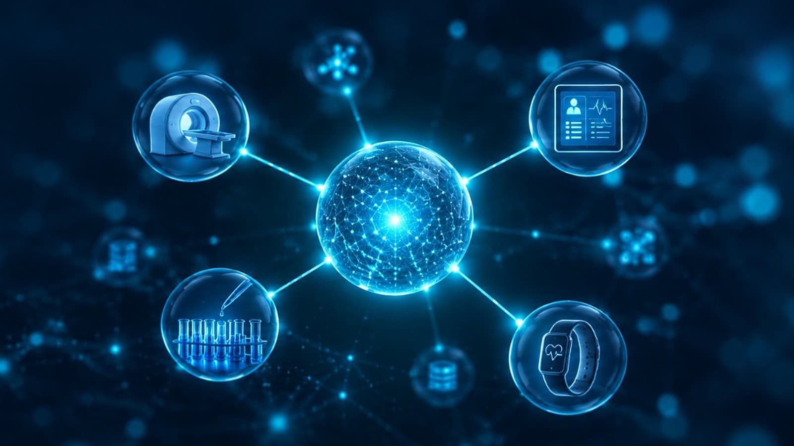 Digital health network icons representing connected clinical technology systems
